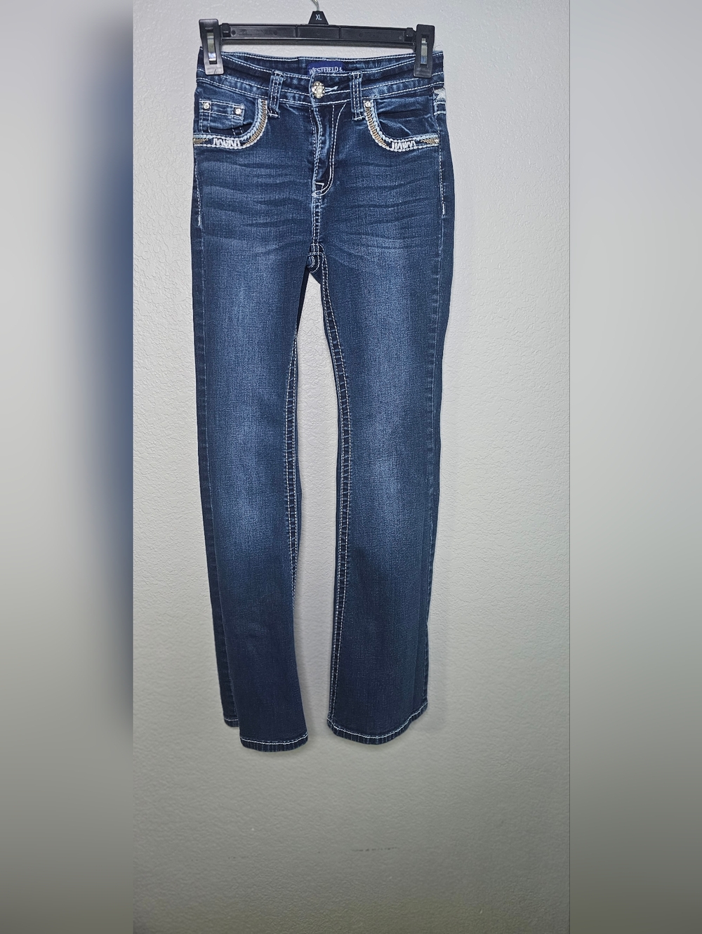 Y2K Bling Bootcut Jeans 26x27 Embroidered Pocket Western Miss Me Style - Picture 4 of 8